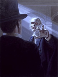 Raoul Faces the Phantom by Greg Hildebrandt (1988); click for more information (on the web site of the Spiderwebart Gallery)