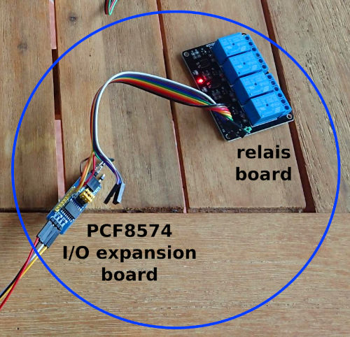 relay module connected to I2C via a PCF8574; click for a larger version (180 kB).